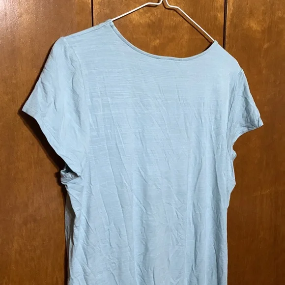 🆕 CUPIO SIGNATURE- Baby Blue , Embroidery Around Neckline Short Sleeve Shirt - Picture 9 of 10